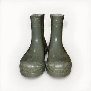COACH Millie Rubber Rain Bootie Army Green 7-7.5 Chunky Sage Engraved Classy